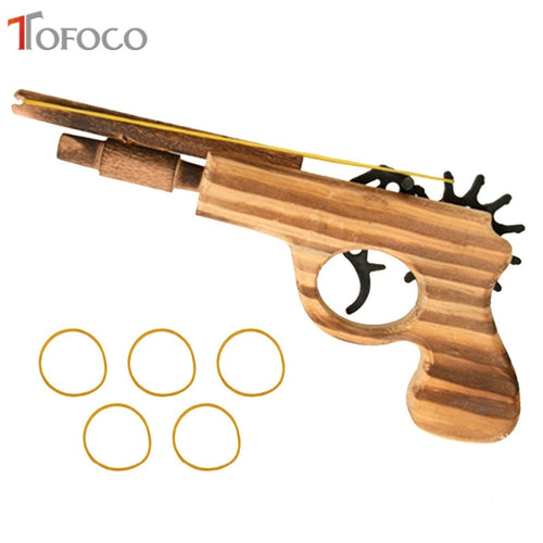 TOFOCO Wooden Rubber Band Gun Children'S Manual Pistol Gun Toy Revolver Kids Fun Outdoor Game Shooter Toys Safety